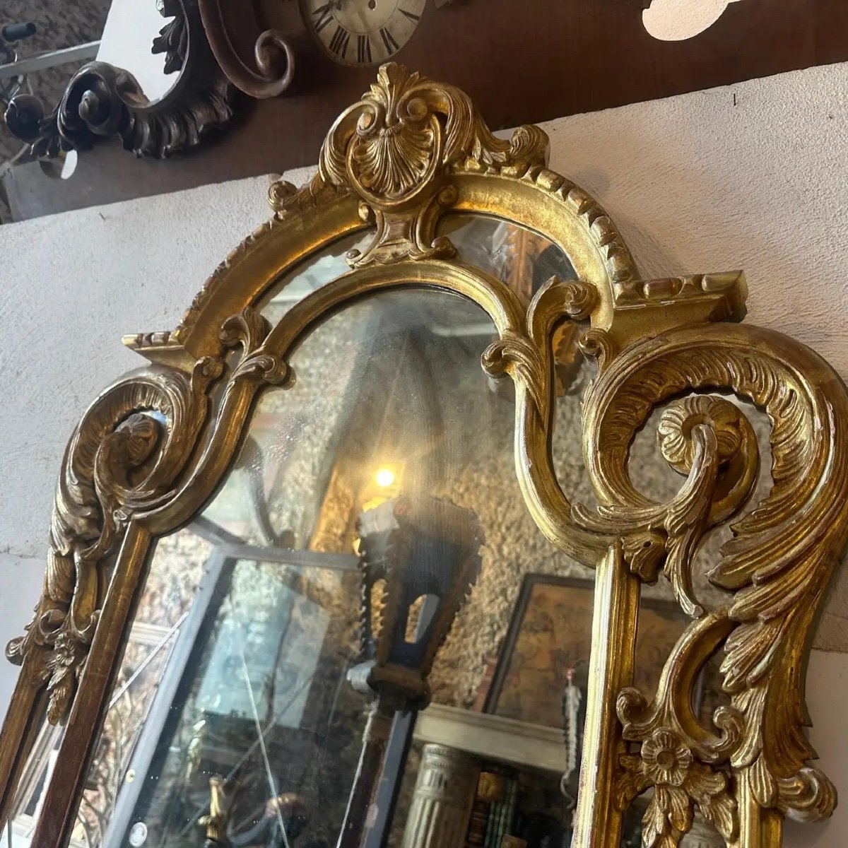 Specchio da parete italiano Luigi Filippo in legno dorato della fine del XIX secolo-photo-4