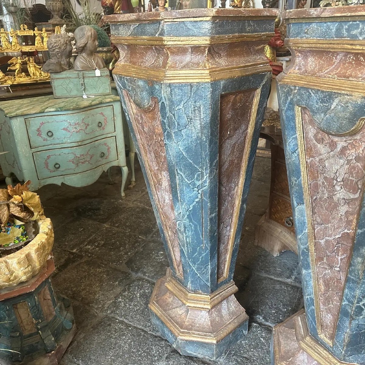 Due colonne in legno laccato in stile Luigi XVI della fine del XIX secolo-photo-2