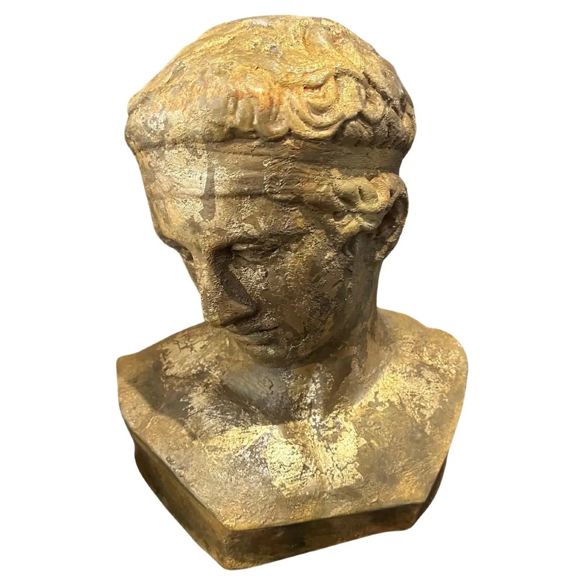 Busto neoclassico in gesso patinato oro degli anni '50 del Diadumeno