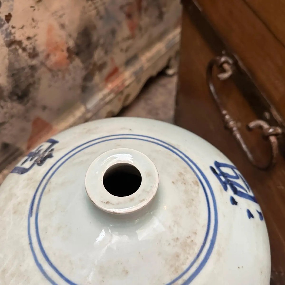  vaso cinese tradizionale in ceramica blu e bianca degli anni '70-photo-2