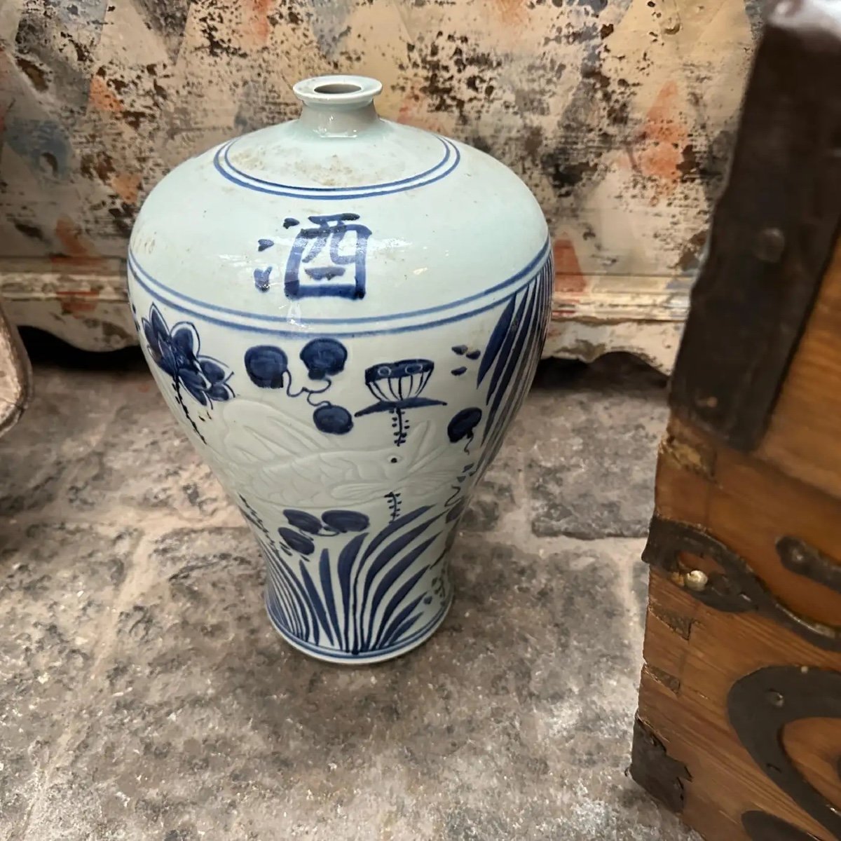  vaso cinese tradizionale in ceramica blu e bianca degli anni '70-photo-4