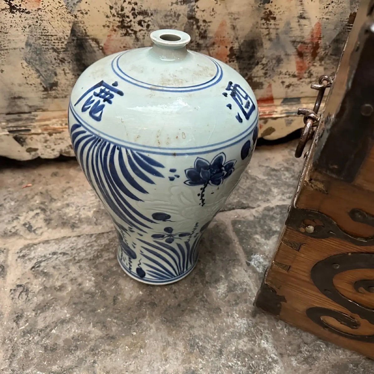  vaso cinese tradizionale in ceramica blu e bianca degli anni '70-photo-3