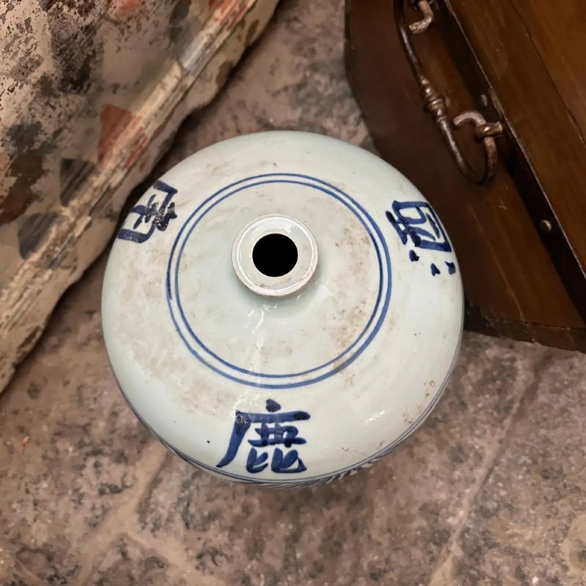  vaso cinese tradizionale in ceramica blu e bianca degli anni '70-photo-4