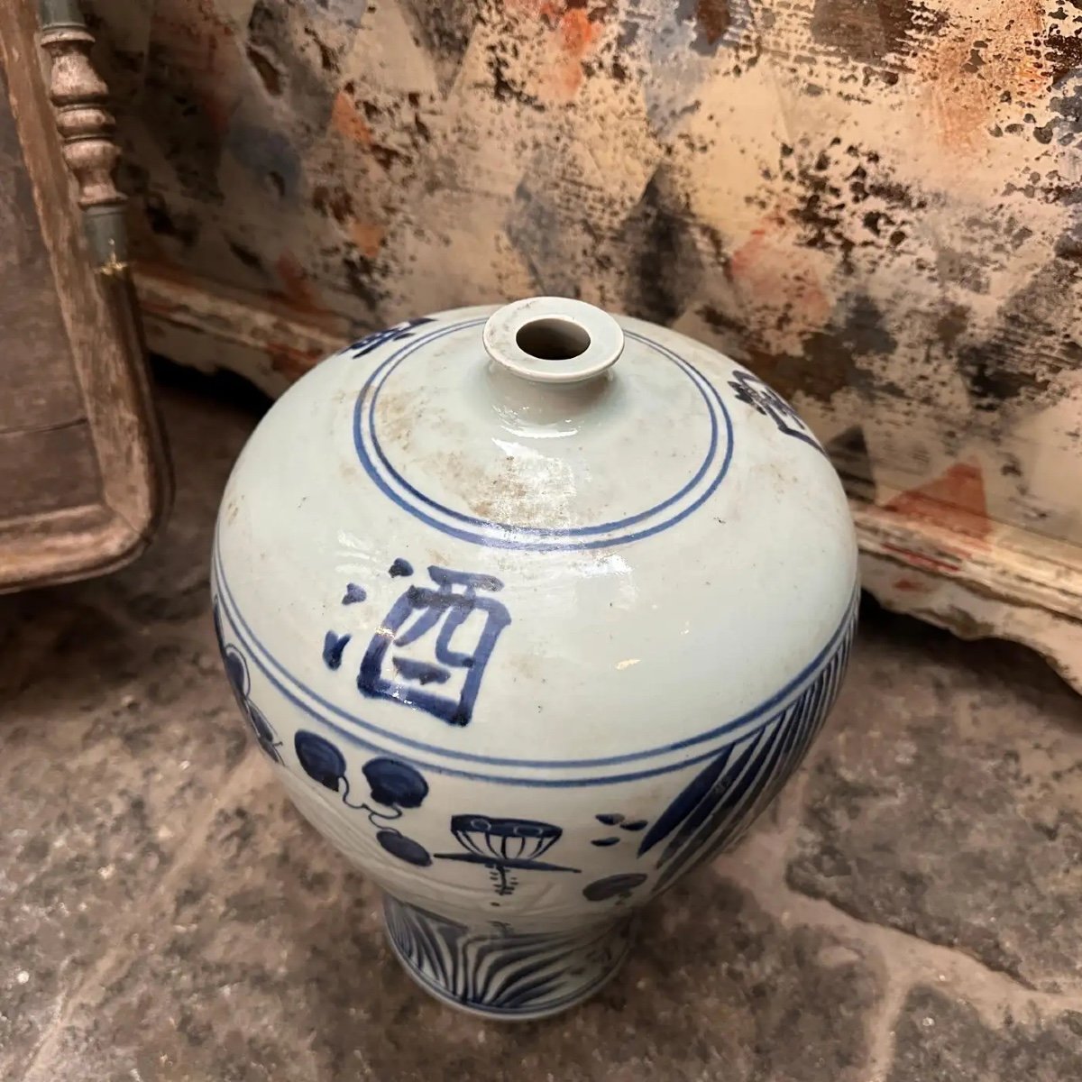  vaso cinese tradizionale in ceramica blu e bianca degli anni '70-photo-5