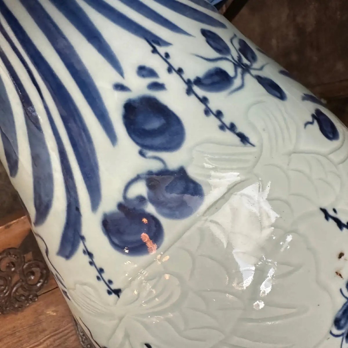  vaso cinese tradizionale in ceramica blu e bianca degli anni '70-photo-6