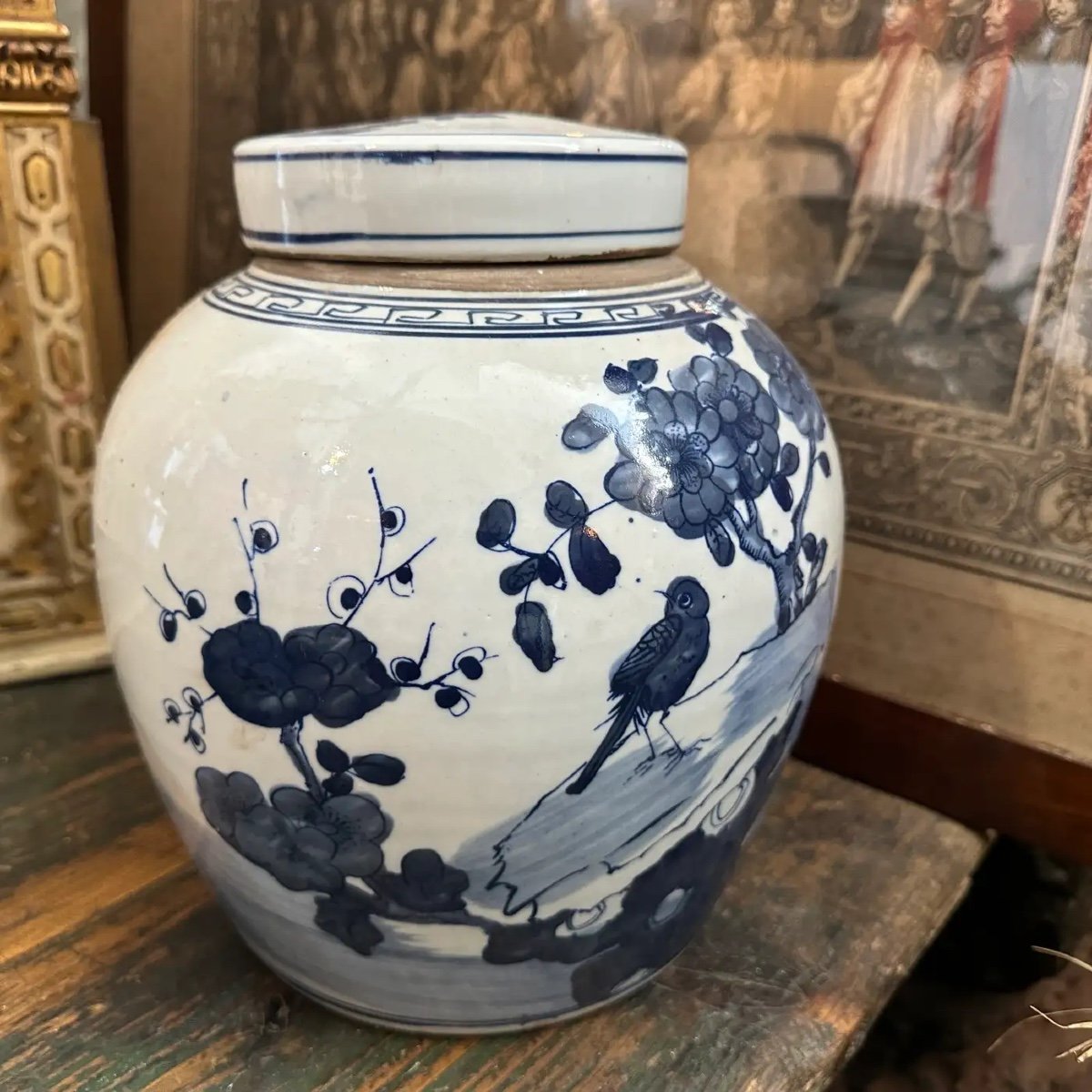 Una coppia di barattoli di zenzero cinesi in ceramica blu e bianca della fine del XX secolo-photo-3