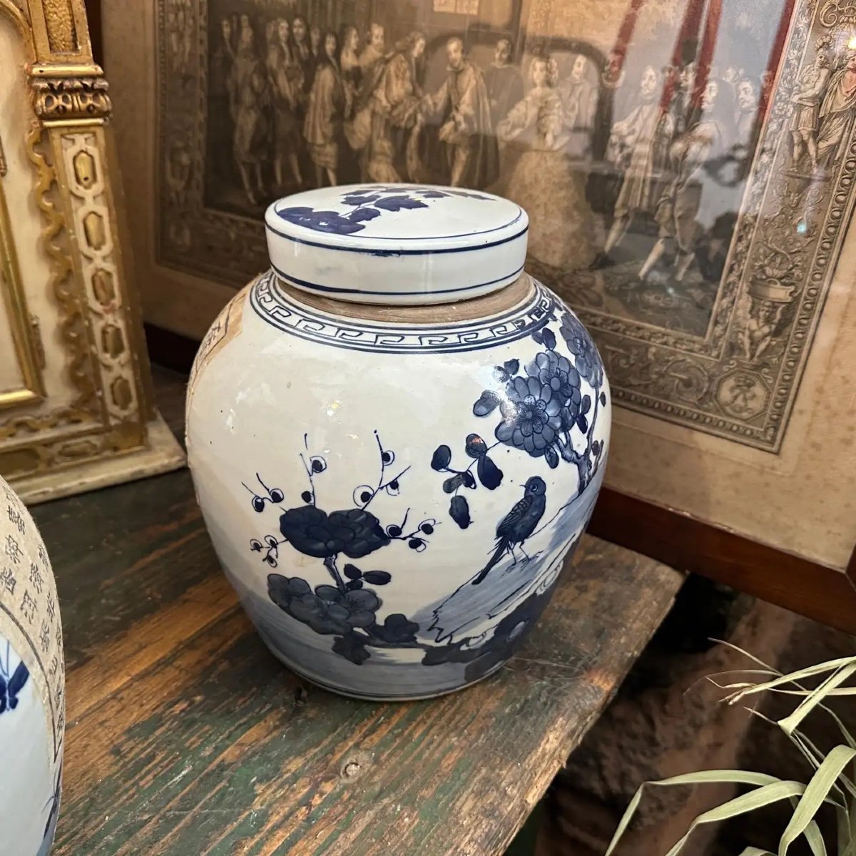 Una coppia di barattoli di zenzero cinesi in ceramica blu e bianca della fine del XX secolo-photo-1
