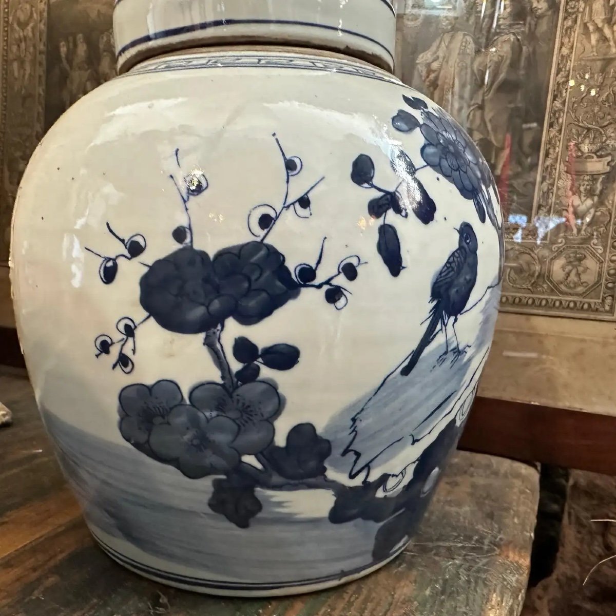 Una coppia di barattoli di zenzero cinesi in ceramica blu e bianca della fine del XX secolo-photo-2