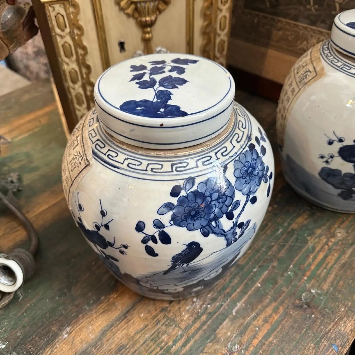 Una coppia di barattoli di zenzero cinesi in ceramica blu e bianca della fine del XX secolo-photo-5