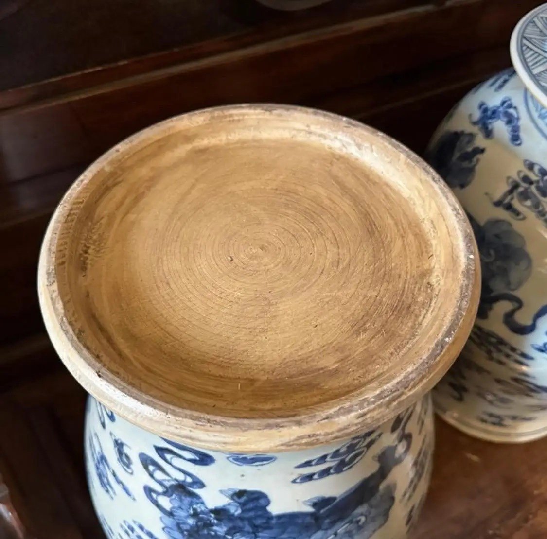 Barattoli  cinesi  per zenzero in ceramica bianca e blu della metà del XX secolo-photo-5