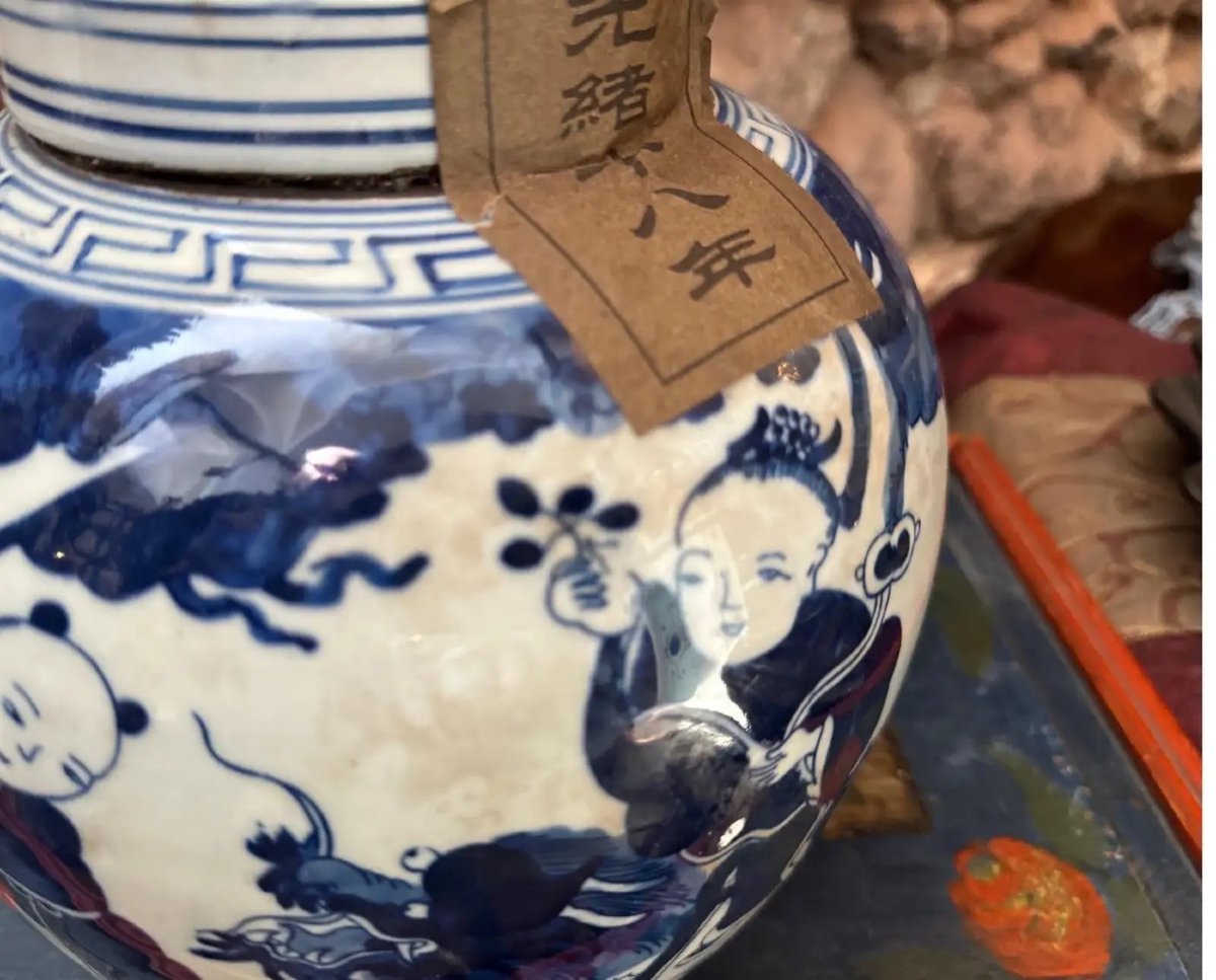 Barattolo di zenzero cinese tradizionale in ceramica blu e bianca della fine del XX secolo-photo-5