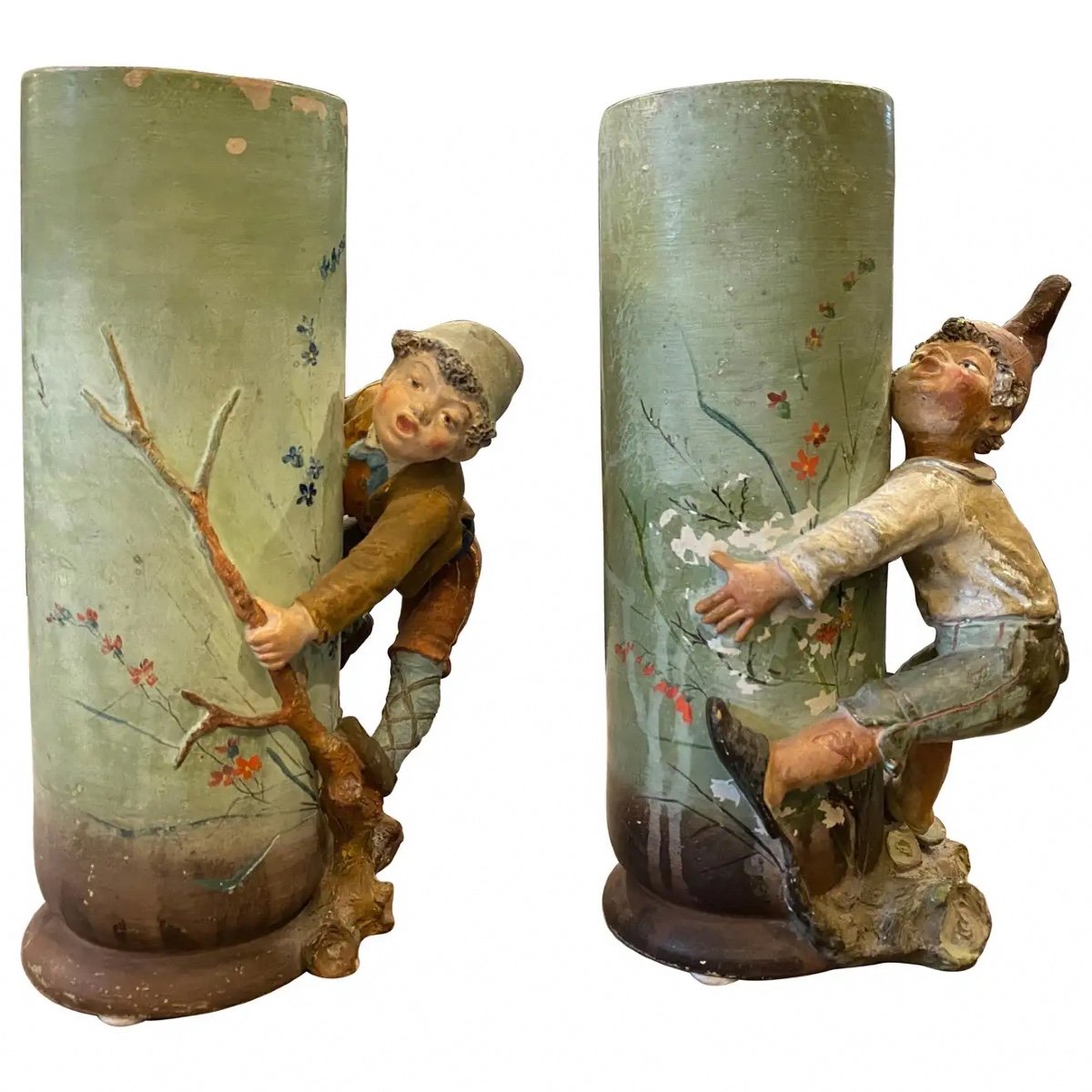 Une Paire De Vases Napolitains En Céramique Art Nouveau, 1900s