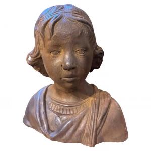Anni '30 Busto siciliano in terracotta artigianale di una giovane ragazza