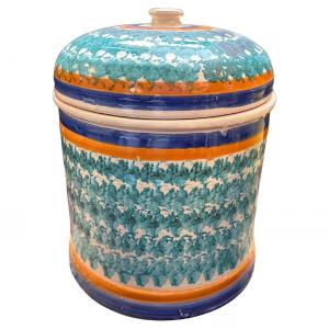 Tradizionale contenitore per sale grosso siciliano in ceramica dipinta a mano degli anni '20