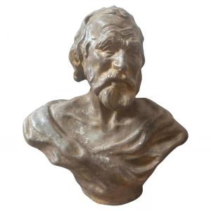 Busto siciliano in terracotta del 1930 del filosofo Seneca 