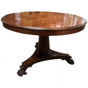 Tavolo rotondo siciliano a ribalta in legno di mogano impiallacciato stile Impero del 1840