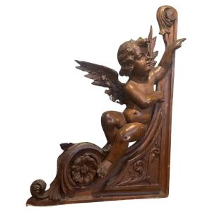 Art Carved del 1890 intagliato a mano in legno di noce frammento di angelo siciliano