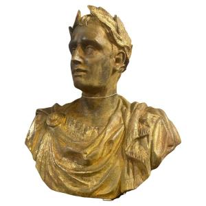 Busto in gesso patinato in oro di Giulio Cesar, anni '50, neo classico