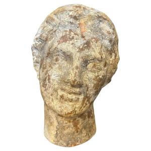 Testa di donna siciliana in terracotta realizzata a mano in stile greco romano degli anni '30