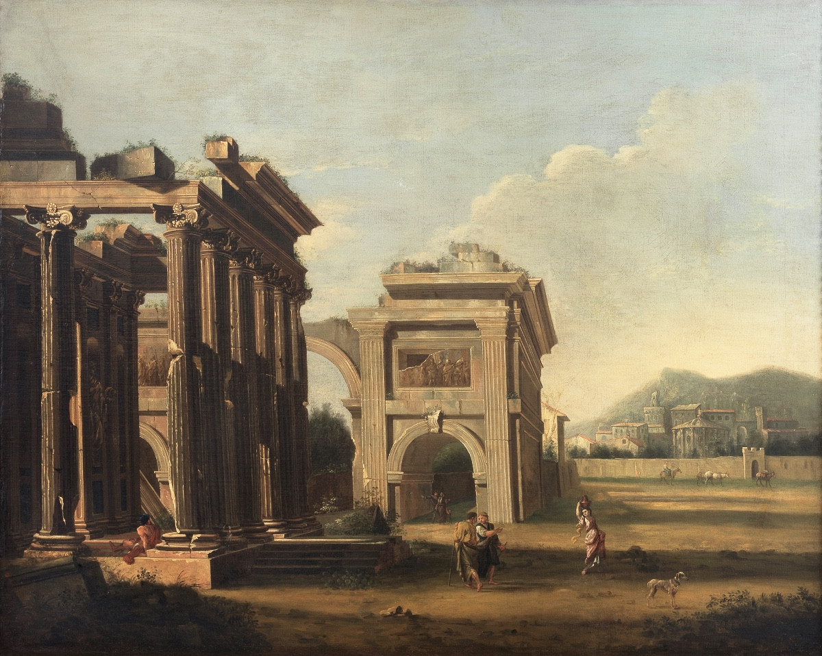 Niccolò Codazzi ( Napoli 1642-1693) dipinto raffigurante capriccio architettonico -photo-2
