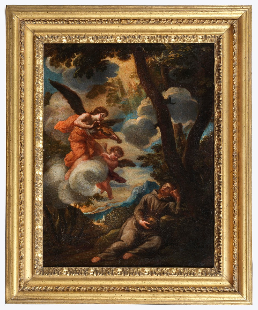 dipinto raffigurante l'estasi di San Francesco. copia dal Cavalier Borgognone 