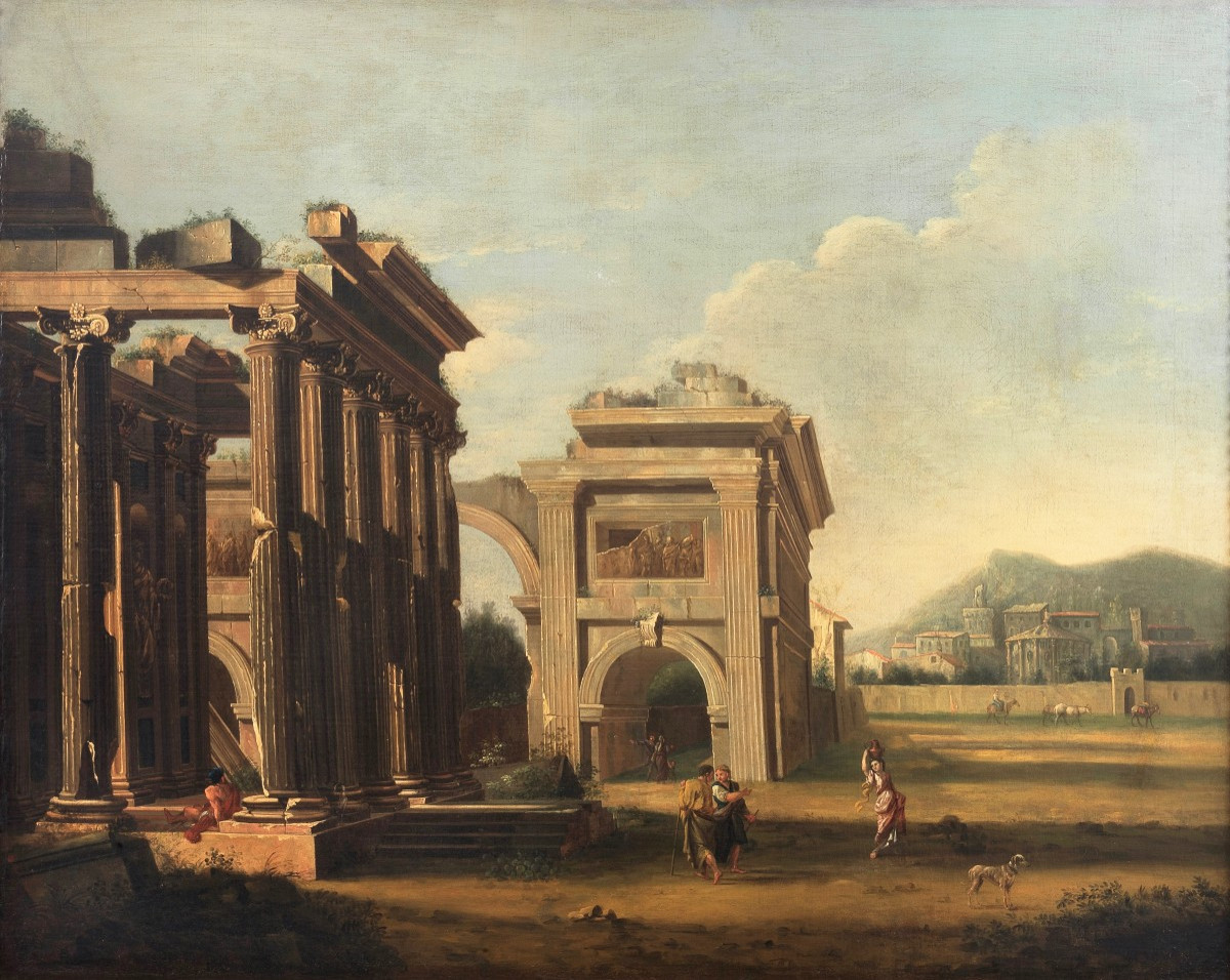 Niccolò Codazzi (1642‑1693), Capriccio architettonico con rovine classiche, XVII secolo-photo-2