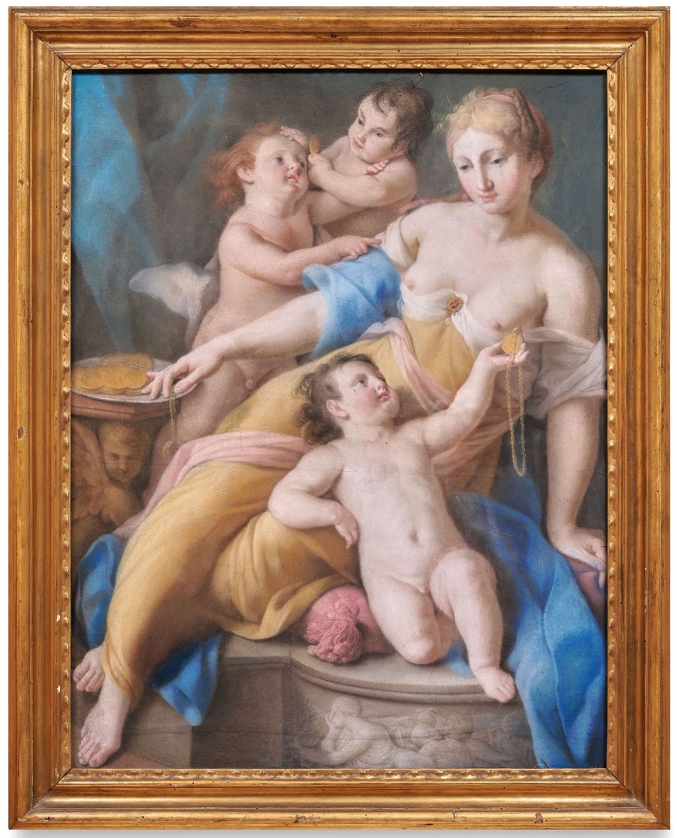 Coppia di pastelli del XVIII secolo Scuola emiliana, Pastello su carta