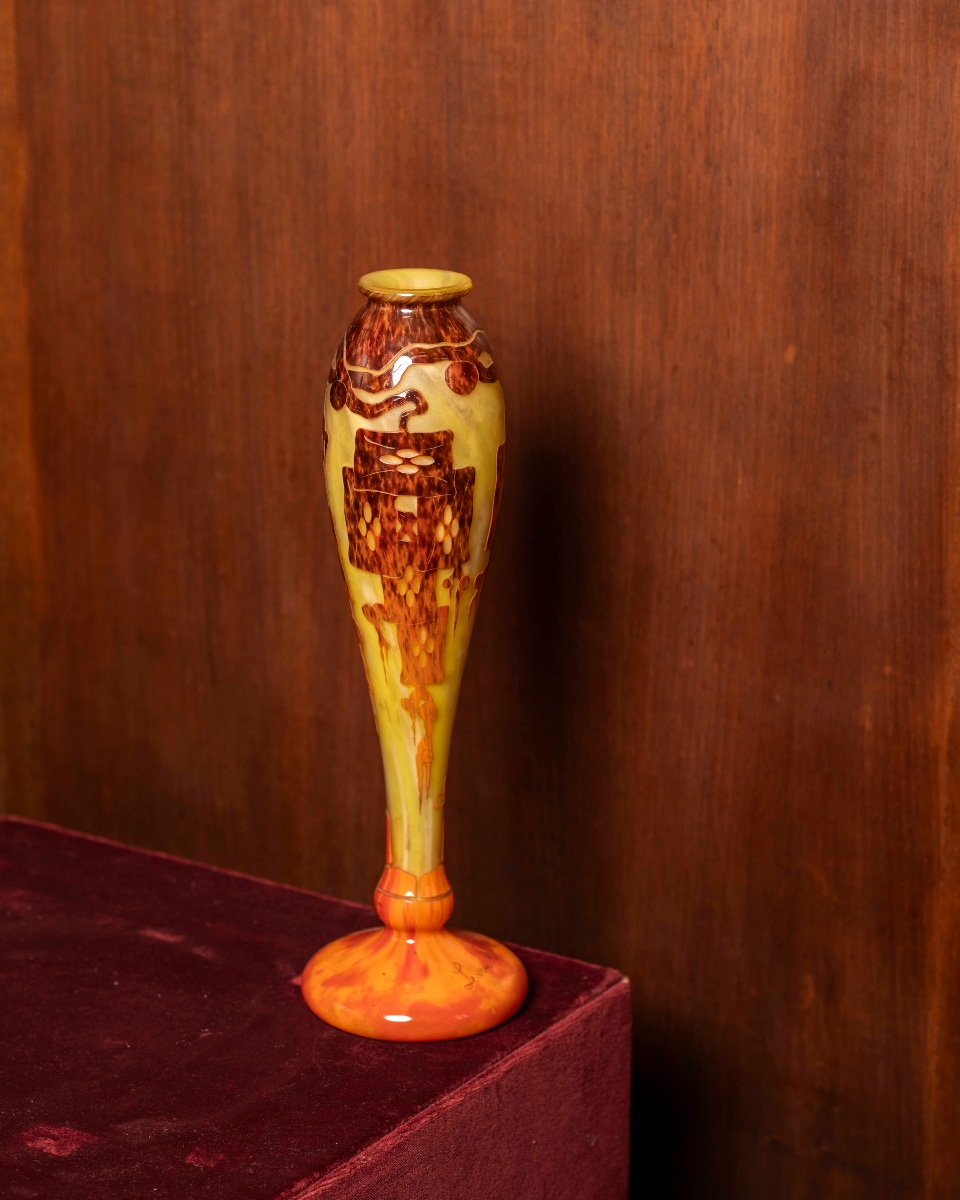 Vaso slanciato della linea d’arte del maestro vetraio Charles Schneider degli anni ‘20-photo-2