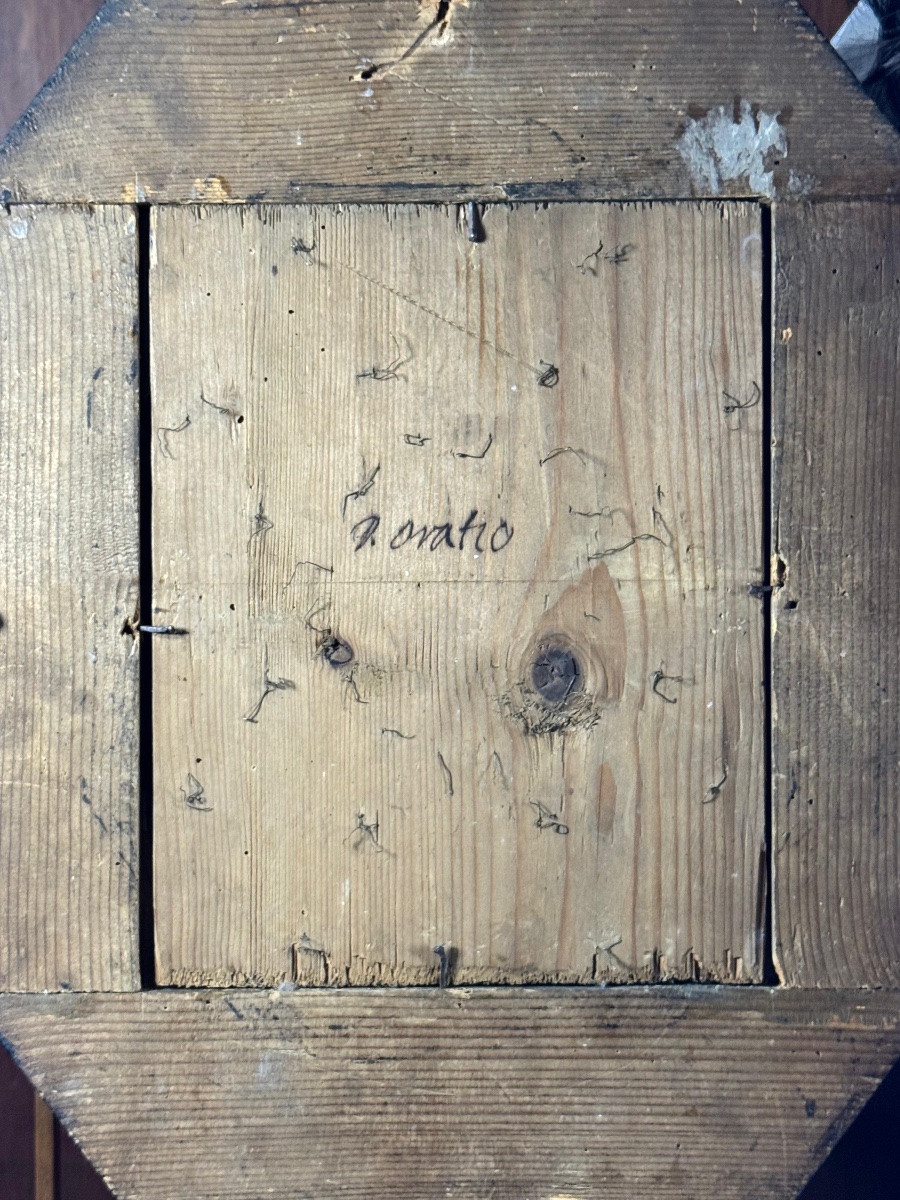 Coppia di reliquiari in trine d'argento racchiusi da due cornici ottagonali in legno ebanizzato-photo-1