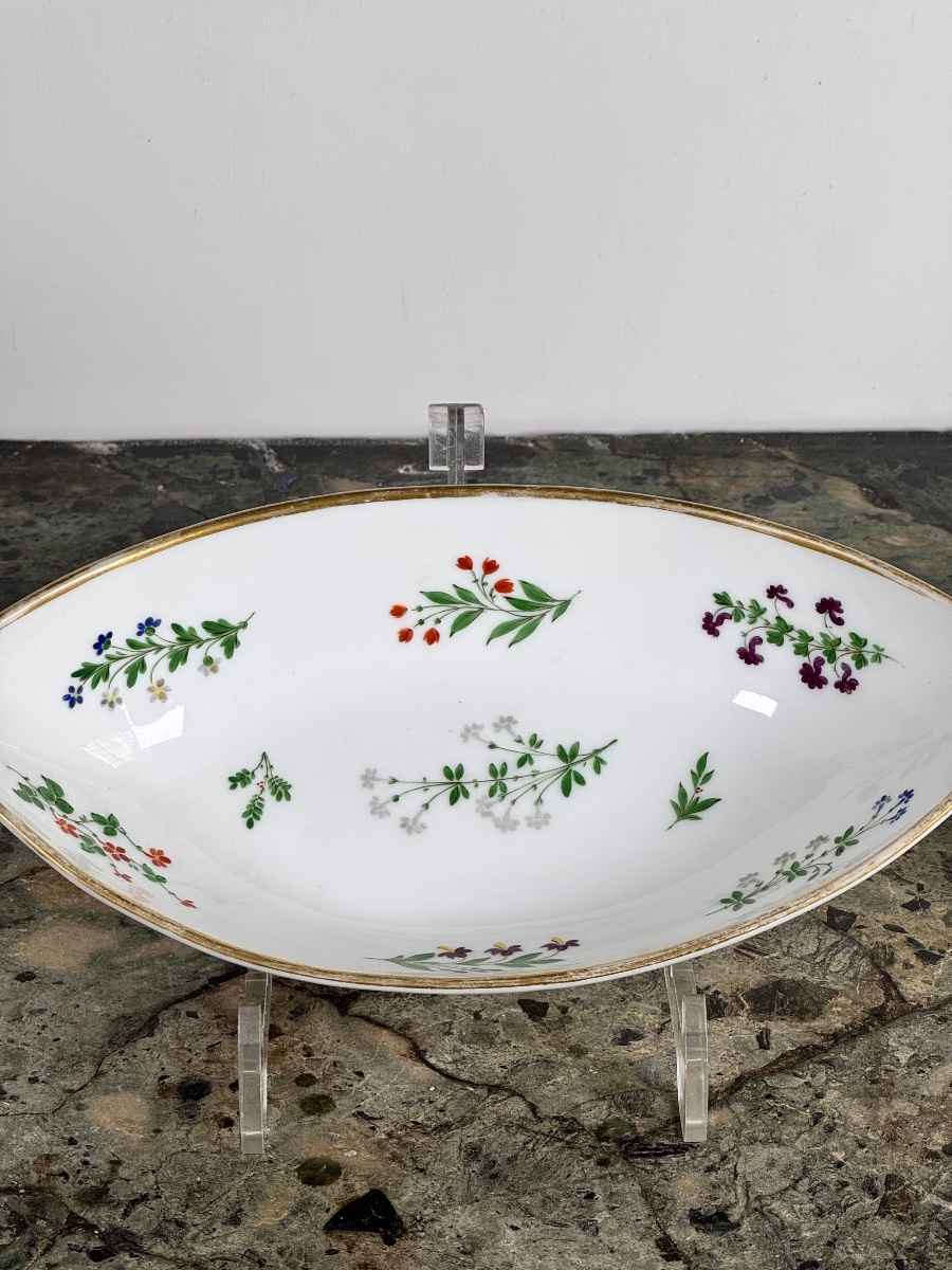 Coppetta navetta in porcellana di Parigi, manifattura Lebon-Hallez, decoro a fiori sparsi-photo-3