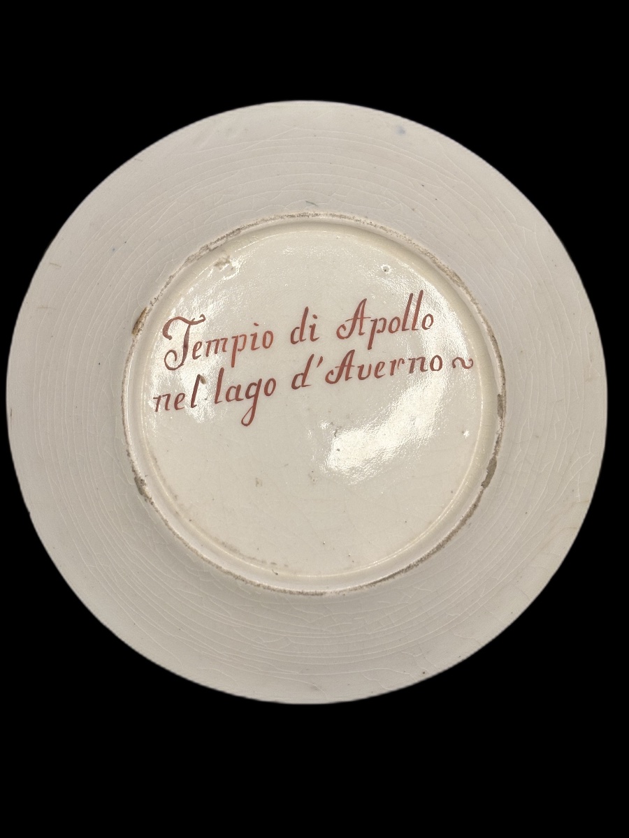 Tazza e piattino in porcellana, fondo blu e oro decorato a paesaggio, Manifattura Giustiniani-photo-4