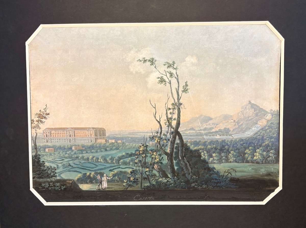 Gouache di Saverio della Gatta raffigurante la Veduta della Reggia di Caserta