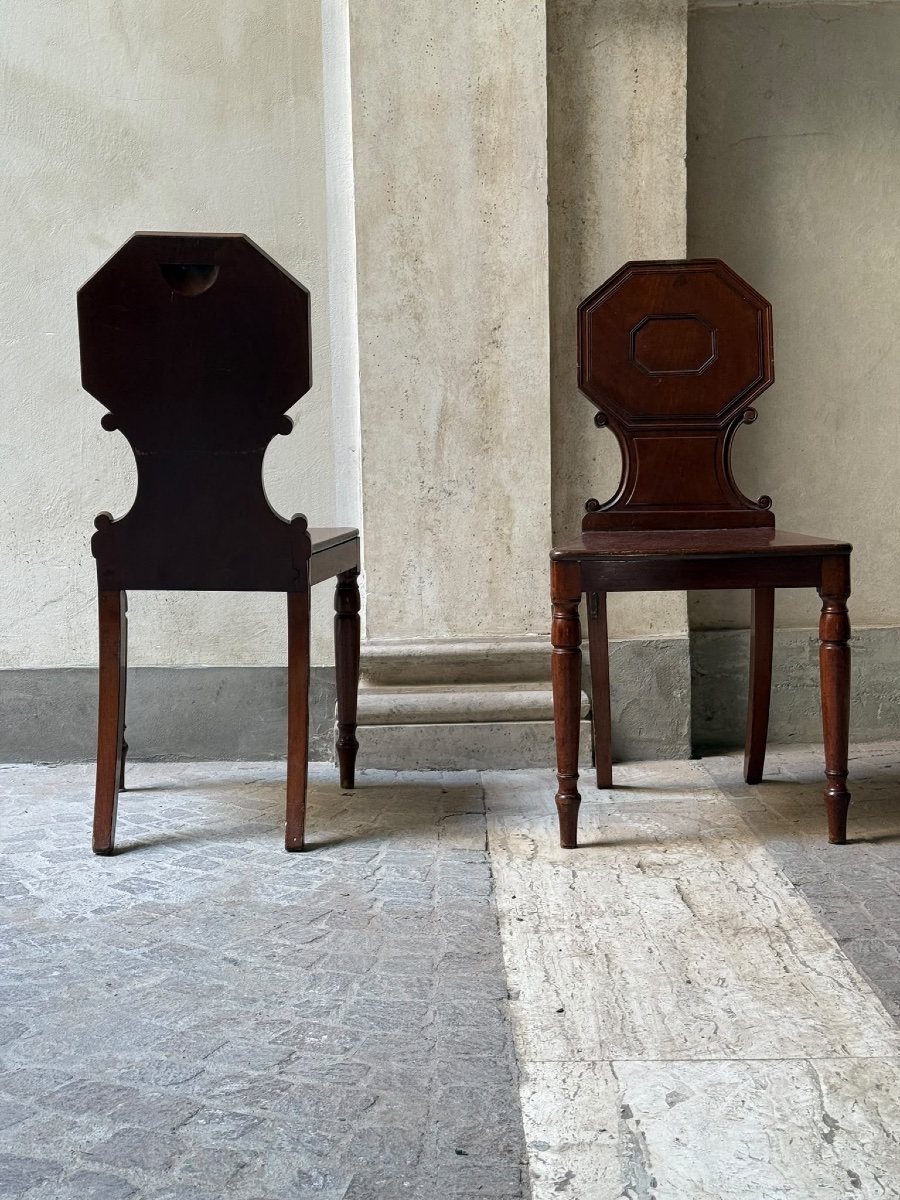 Coppia di sedie da ingresso in mogano, stile neoclassico, Inghilterra XIX secolo-photo-2