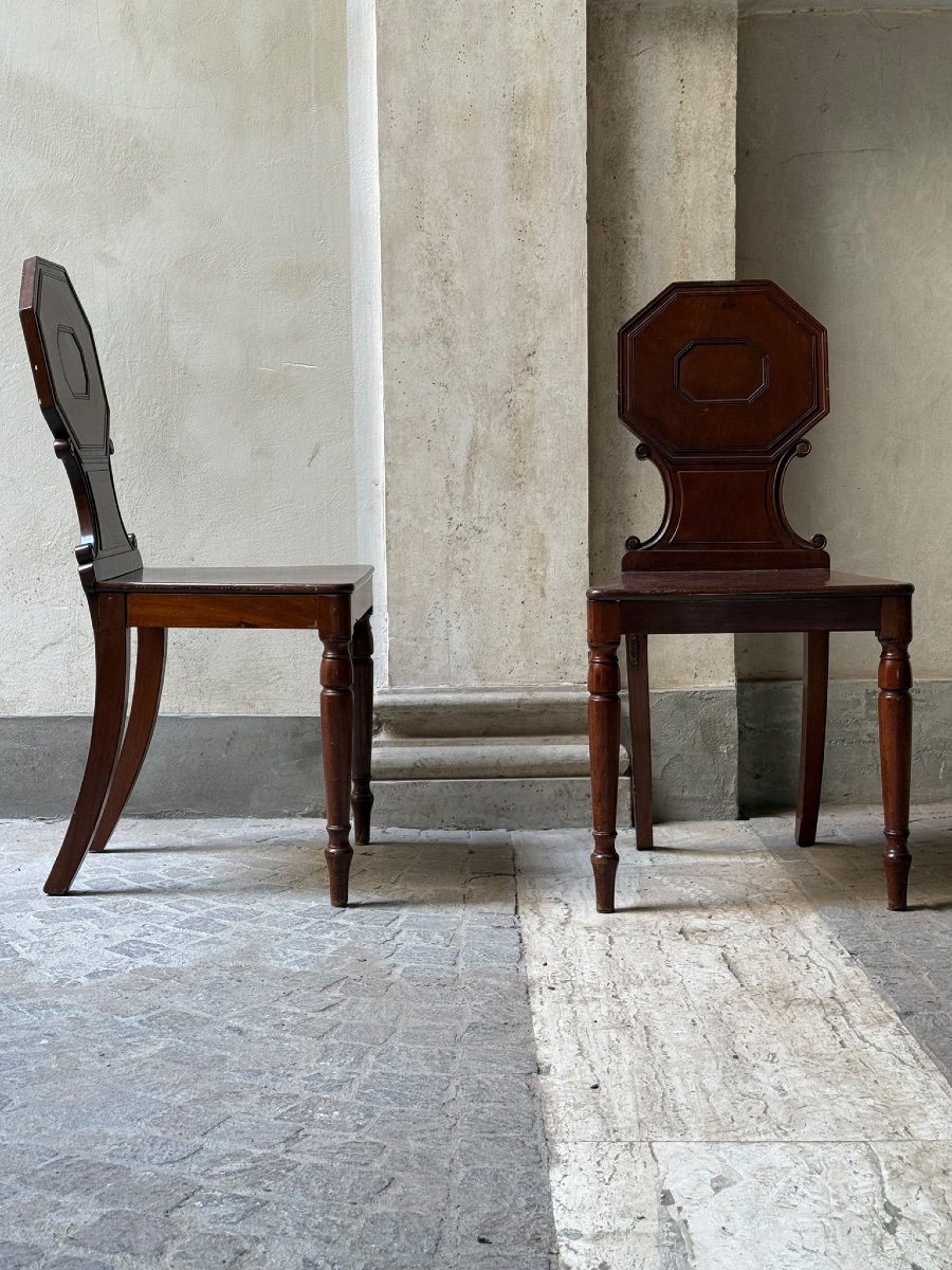 Coppia di sedie da ingresso in mogano, stile neoclassico, Inghilterra XIX secolo-photo-3