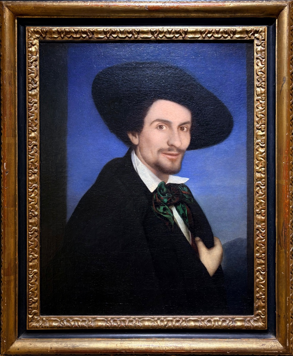 Ritratto con cappello e foulard, Scuola Svizzero-tedesca XIX secolo