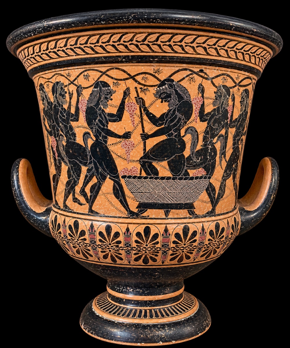 Vaso greco a figure nere su fondo rosso con raffiguranti una scena di vendemmia, XIX secolo-photo-2