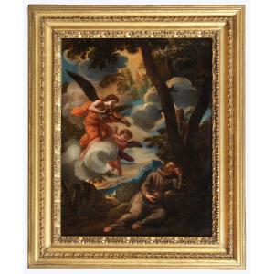 dipinto raffigurante l'estasi di San Francesco. copia dal Cavalier Borgognone 