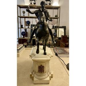 Busto in bronzo  di Marco Aurelio su base in marmo di carrara 