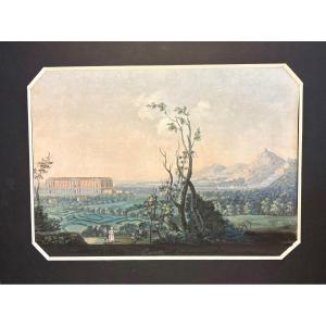 Gouache di Saverio della Gatta raffigurante la Veduta della Reggia di Caserta