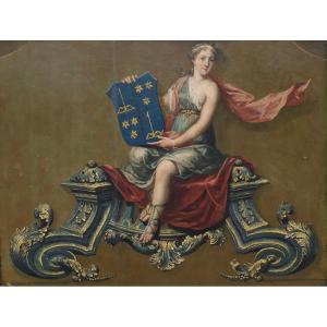 Pannello decorativo per carrozza con stemma araldico, Francia XVIII secolo