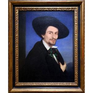 Ritratto con cappello e foulard, Scuola Svizzero-tedesca XIX secolo