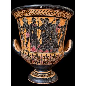 Vaso greco a figure nere su fondo rosso con raffiguranti una scena di vendemmia, XIX secolo