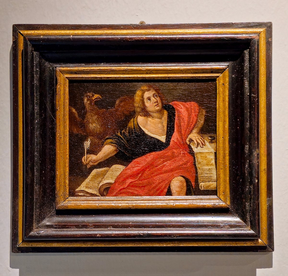 Quattro piccoli dipinti olio su tela entro cornici coeve raffiguranti "4 Evangelisti"-photo-4