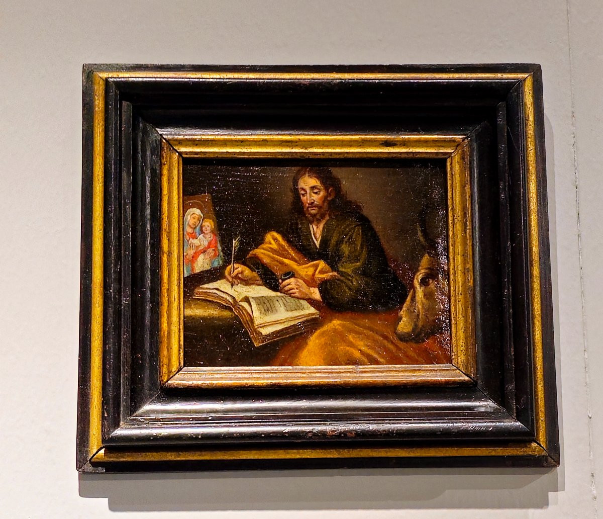 Quattro piccoli dipinti olio su tela entro cornici coeve raffiguranti "4 Evangelisti"-photo-2