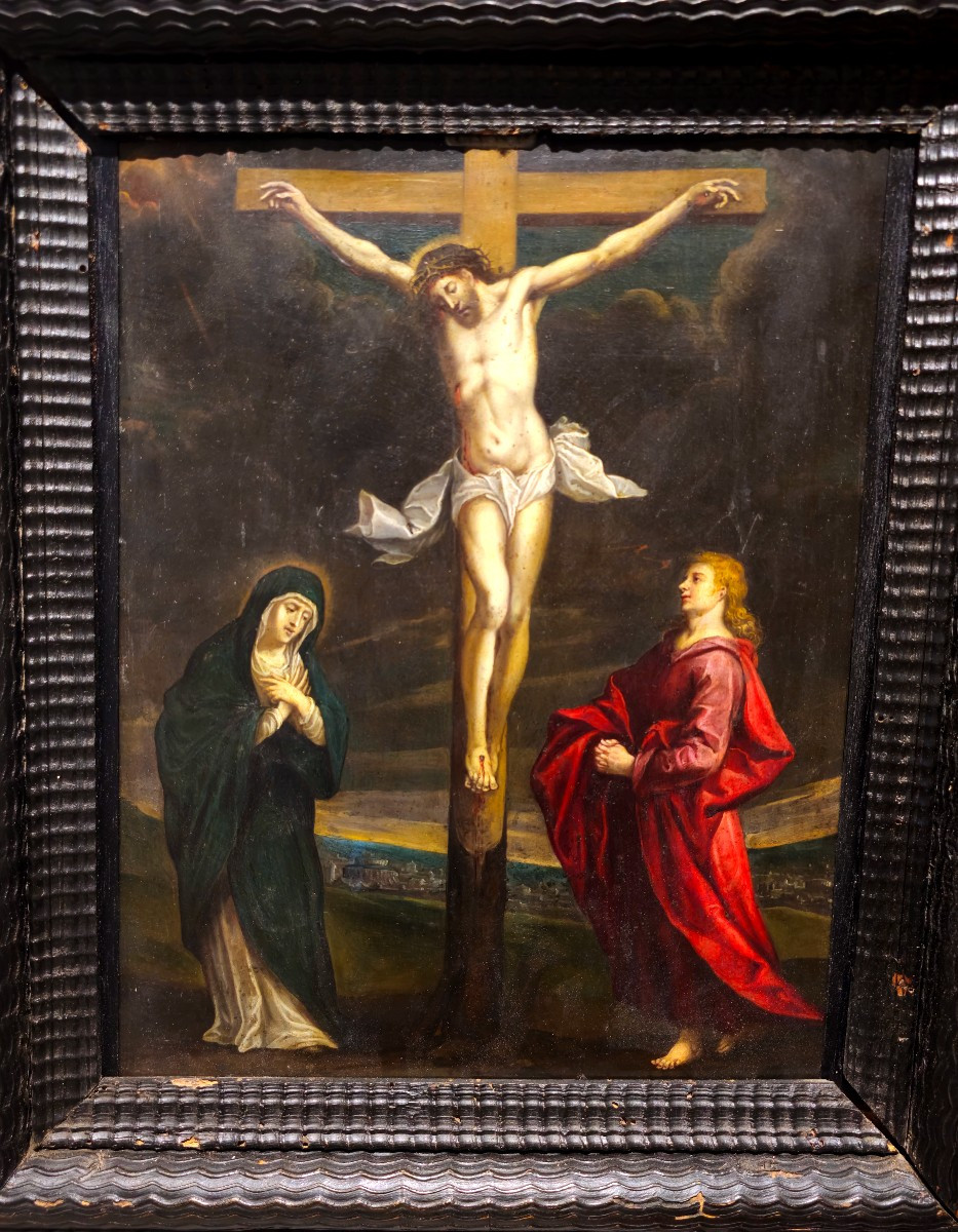 Dipinto ad olio su rame raffigurante "Crocifissione" fine '600-photo-2