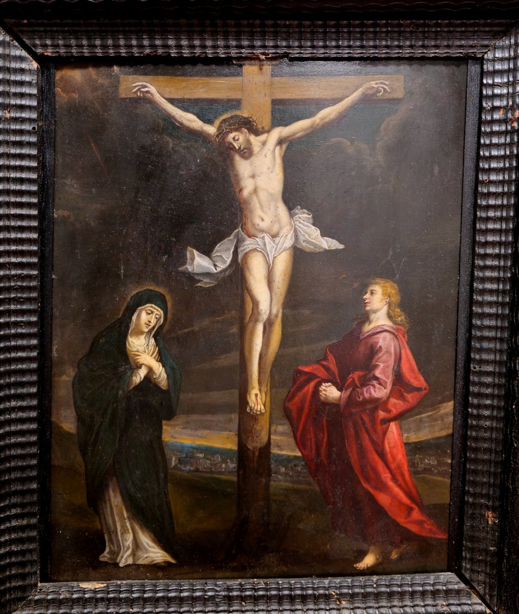Dipinto ad olio su rame raffigurante "Crocifissione" fine '600-photo-1
