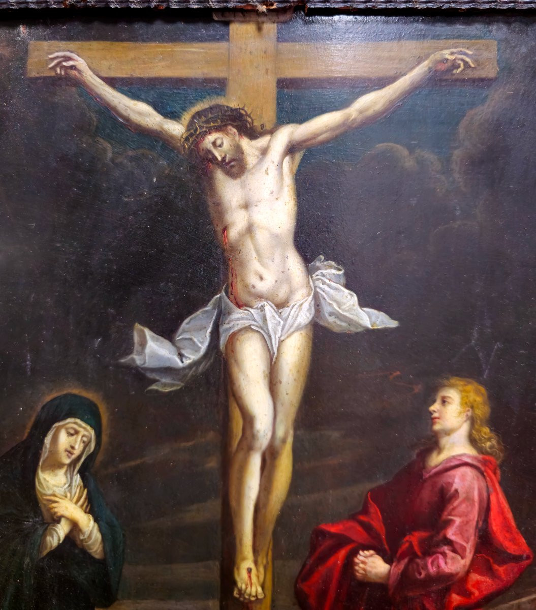 Dipinto ad olio su rame raffigurante "Crocifissione" fine '600-photo-2