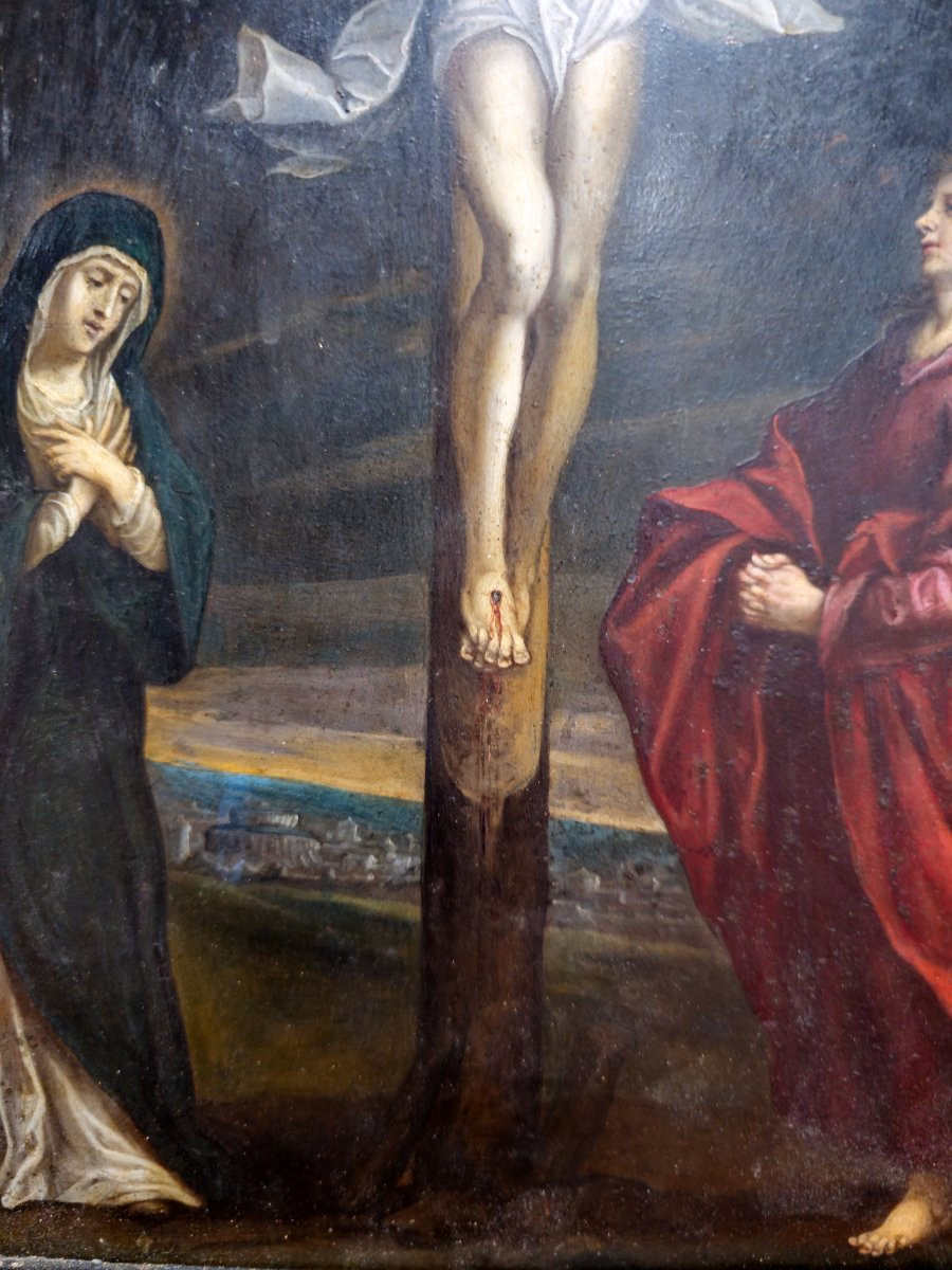 Dipinto ad olio su rame raffigurante "Crocifissione" fine '600-photo-3
