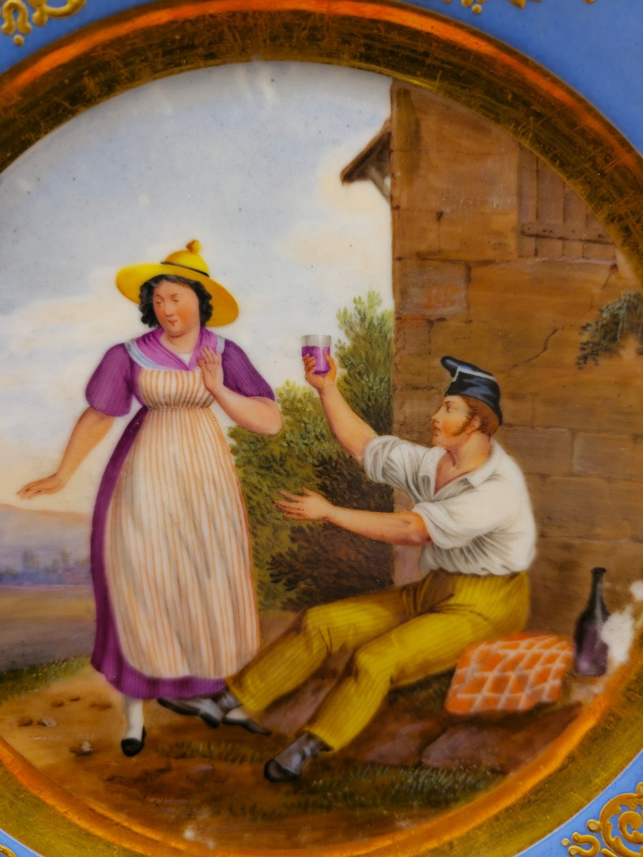 Piatto in porcellana raffigurante i costumi del Cantone di Vaud, Manifattura parigina Darte-photo-3