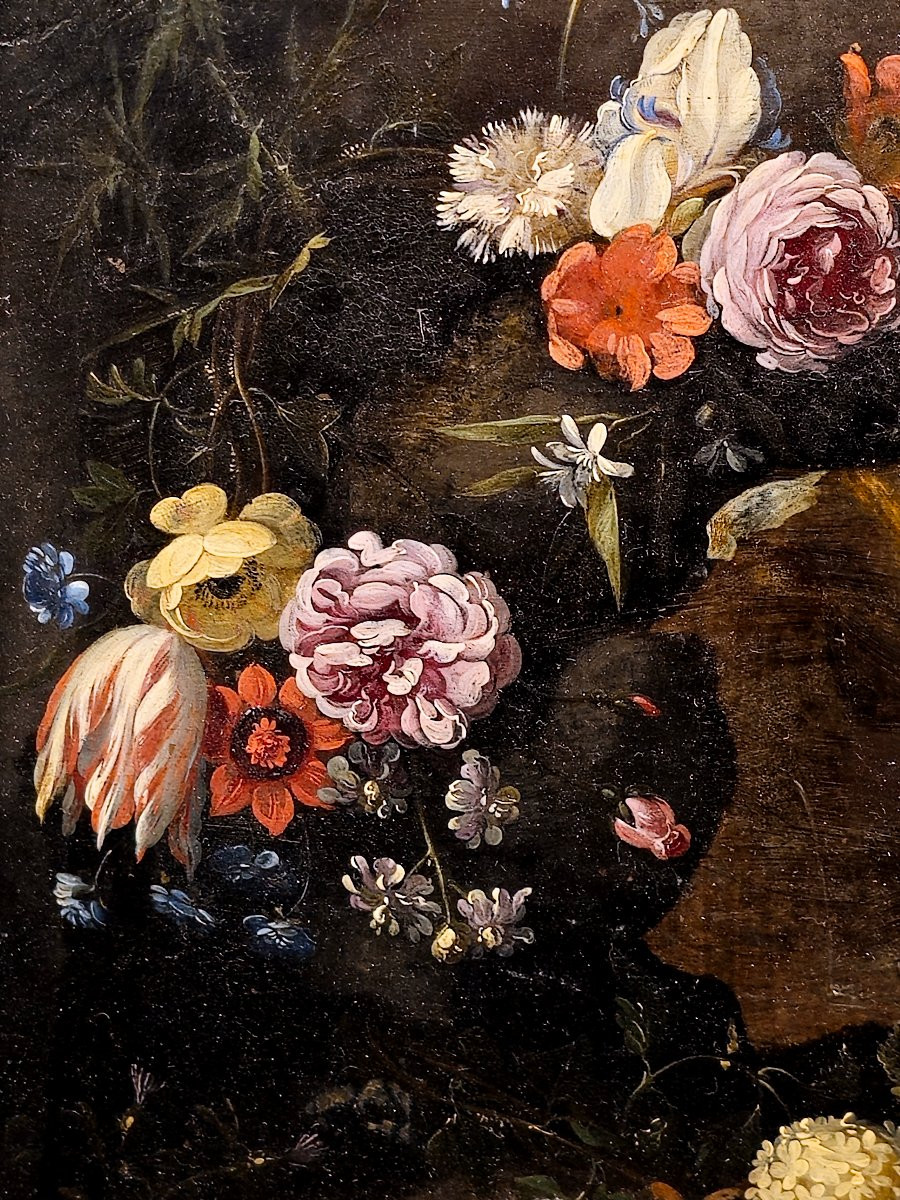 Daniel Seghers – San Giovanni Battista nel deserto entro ghirlanda floreale, olio su rame-photo-2